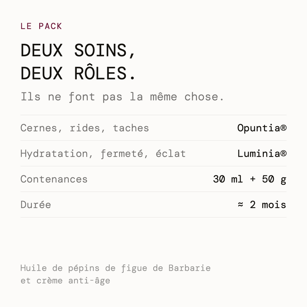 Pack Argania deux soins — l'huile pour cernes rides taches, la crème pour hydratation fermeté éclat